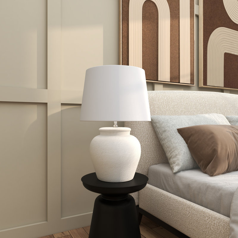 Frasilus Cement Stone Pot Inspired White Table Lamp with Textured Exterior