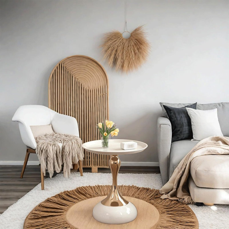 Table d'appoint moderne - avec un design de sablier unique, idéale pour les salons, les cafés, les salles à manger, les chambres et l'extérieur - une décoration à la mode (1, blanc cassé)