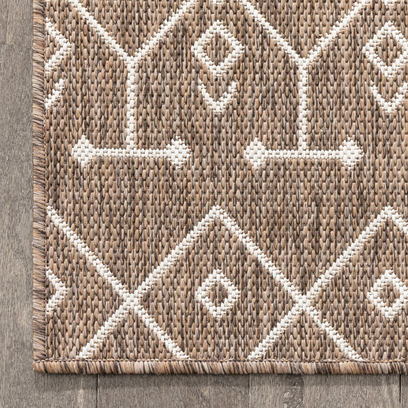 Marshanna Nord Trellis Brown/Taupe Indoor/Outdoor Flat-Weave Area Rug, Rectangle 6'7" x 9'3"