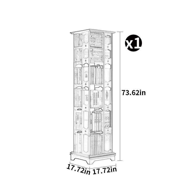 Bibliothèque tournante en bois massif, H 73,62 po x l 17,72 po x P 17,72 po