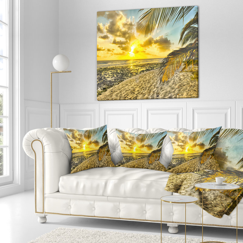 Coussin à imprimé paysage de plage des Caraïbes avec palmiers, 16 po x 1 po, Coussin décoratif