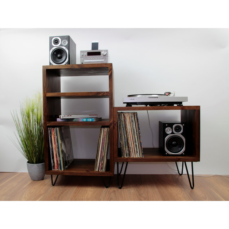 Pine Solid Wood and Steel Media Shelves