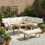 6-7 Seat Acacia Wood Outdoor Sofa Set With Dining Table & Rope Armrests