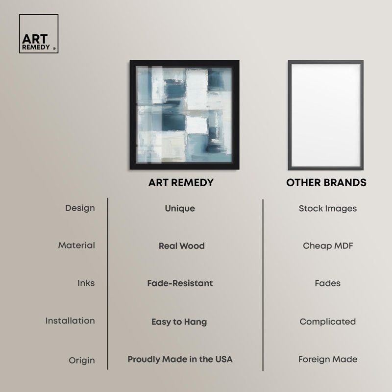 Art abstrait bleu déconstruit «I Shadowbox» par Art Remedy, H 21 po x l 21 po, Noir