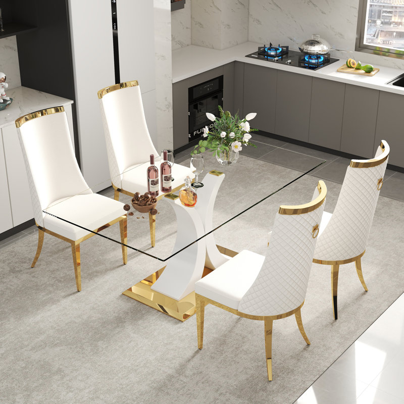 Ensemble de table de salle à manger Luxtury, 5 pièces: table, 4 chaises, Beige, Blanc