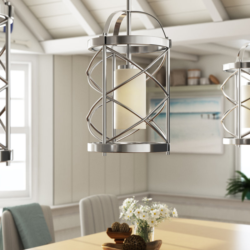Luminaire suspendu cylindrique de style lanterne à 1 lumière Gaen, Nickel brossé