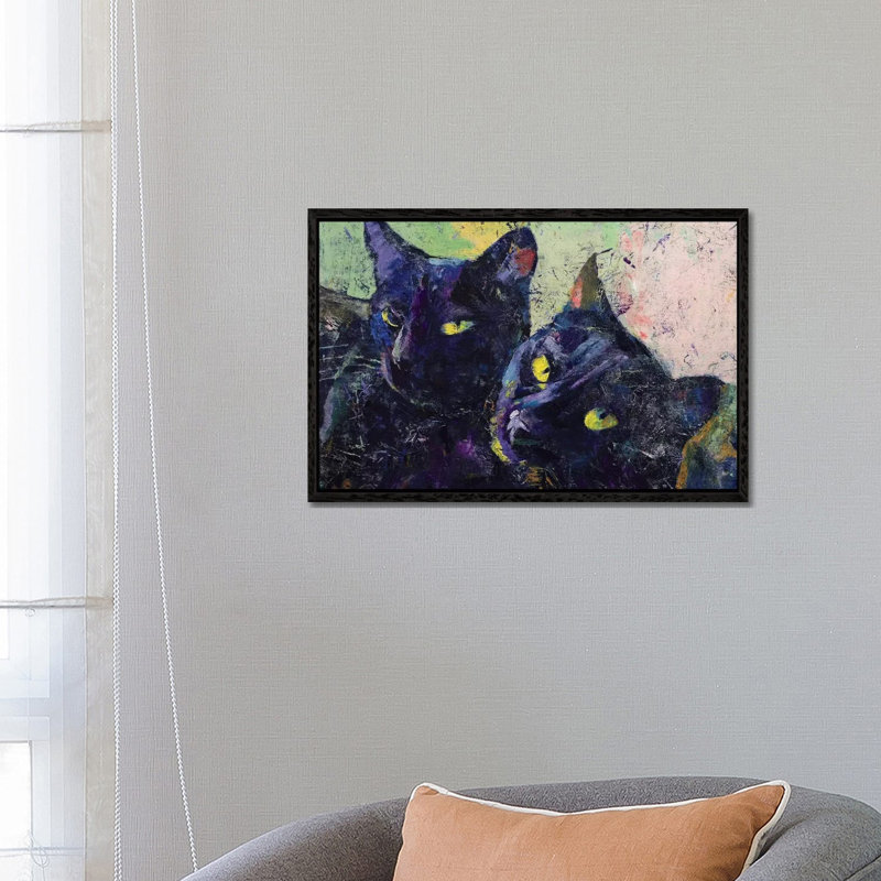 Black Cats 1 Piece Painting on Canvas, 66.04 cm H x 45.72 cm W, Black Floater Framed