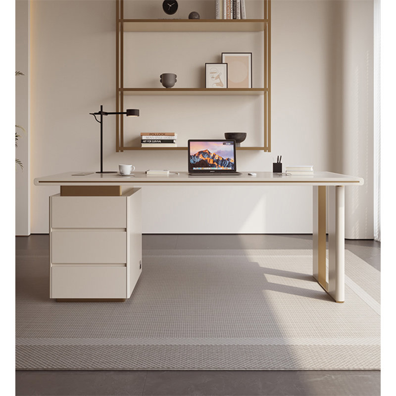 Creamy Modern Desk with Three Drawers, H 29,5 po x l 63 po x P 27,6 po