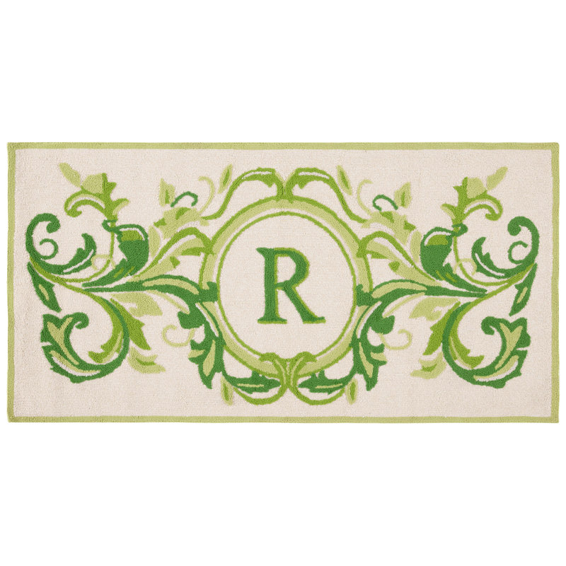 Personalizable Outdoor Doormat, E, 36" W x 72" L, Beige/Green
