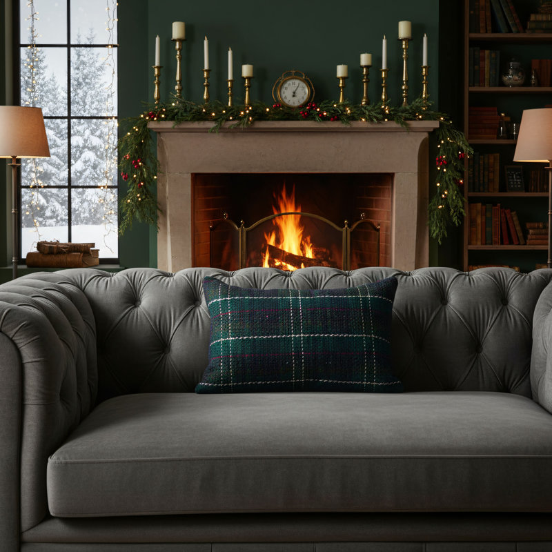 Farmhouse-style Green Plaid Pillowcase Set (2 Pieces), 12x20 Inch Knit Fabric, For Winter And Christmas Atmosphere, Comfortable And Skin-friendly, Suitable For Sofa Bed Decorations.
