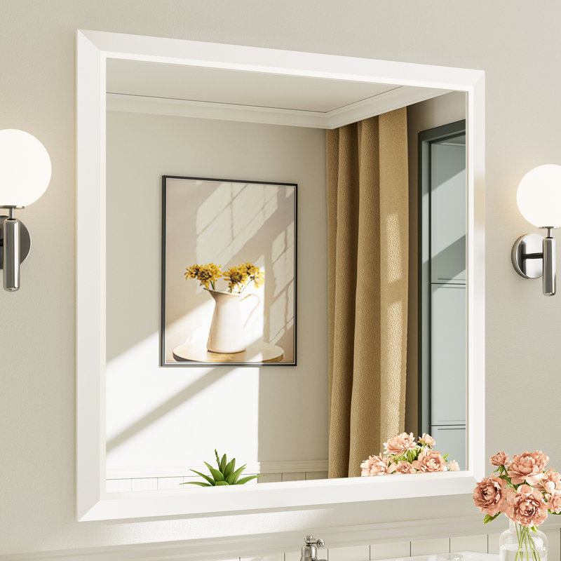Miroirs de salle de bain modernes et contemporains en métal biseauté rectangulaire / carré avec verre trempé HD, Carrée