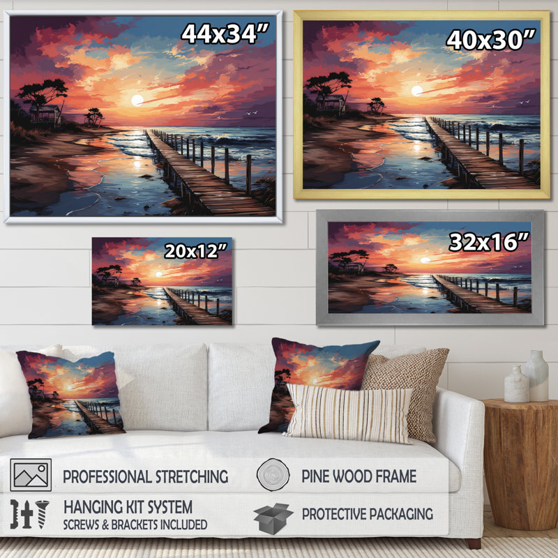 Pier Of Seasons II - Coastal Pier Canvas Wall Art, 16" H x 32" W, Toile tendue