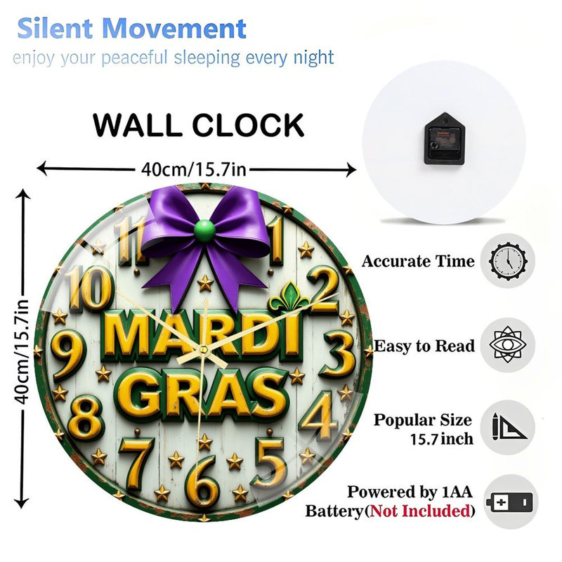 Horloge murale 16 po Mardi Gras