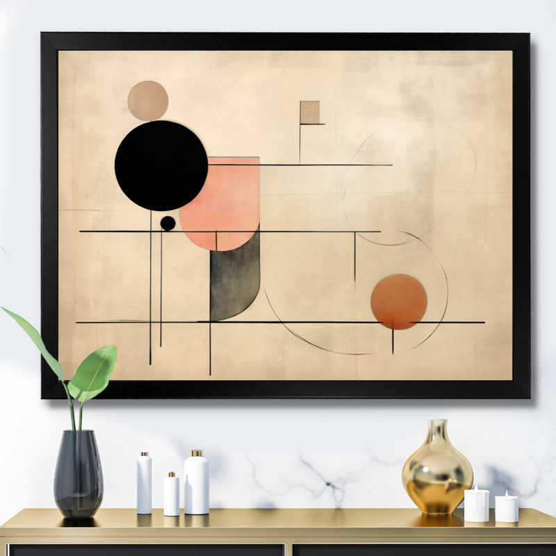 Beige géométrie en mouvement, H 30 po x l 40 po x P 1,5 po, Cadre simple noir