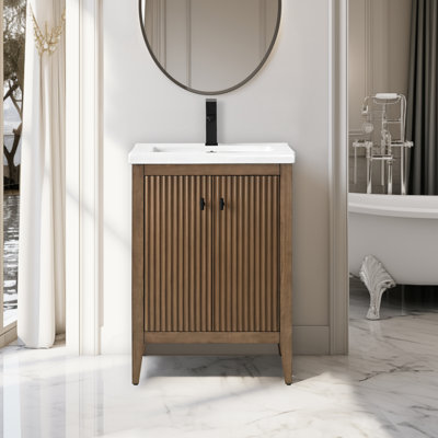 Ensemble de meuble-lavabo sur pied lavabo simple 24 po avec plateau en céramique blanche