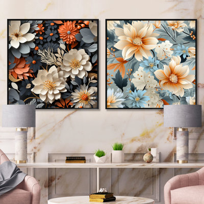 Regiène - Ensemble de 2 collages carrés floraux