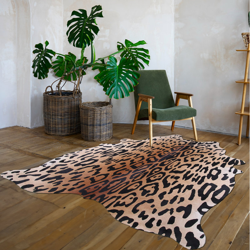 Custom Amazon Jaguar Printed Cowhide Rug, Novelty 5'8" x 6'7"