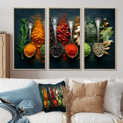 Orange And Green Colorful Spices  - Spices Large Wall Art Print Set