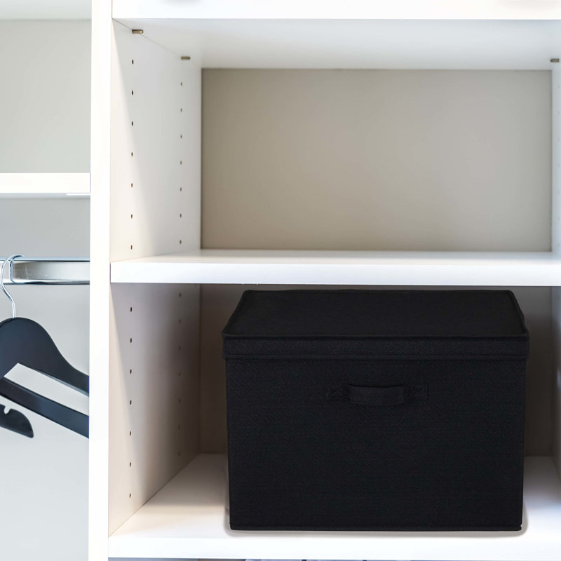 Black Fabric Collapsible Square Storage Box Set with Lids