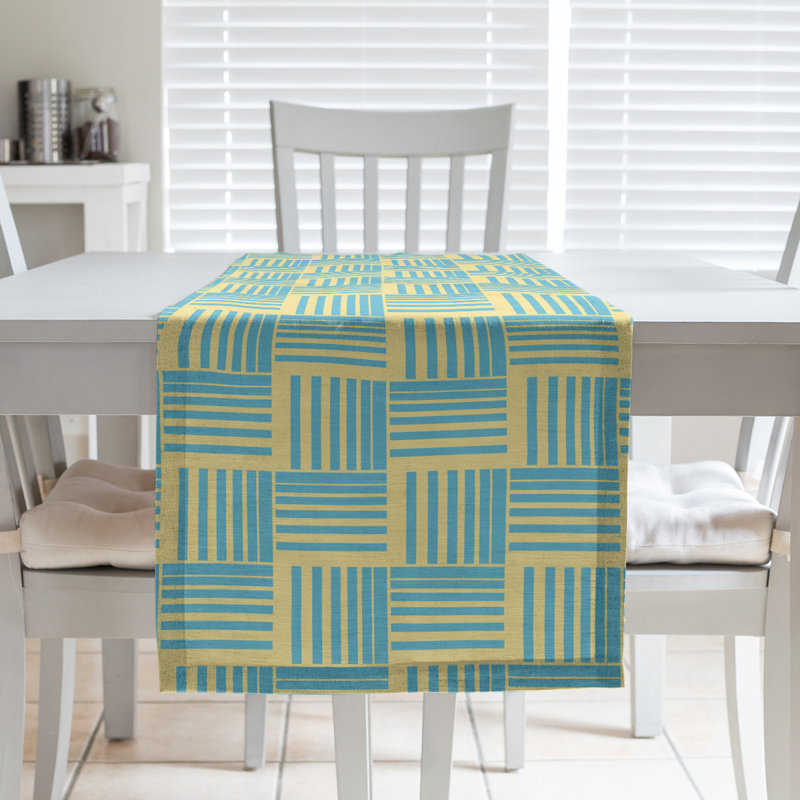 Fractured Stripes Table Runner, 16" x 90", Yellow/Teal