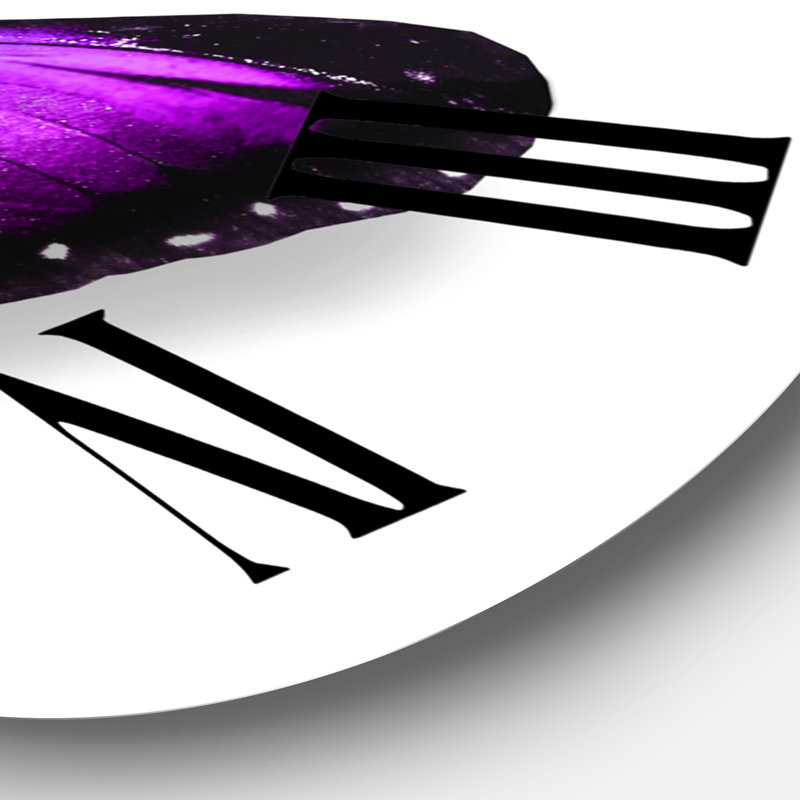 Violet et papillon bleu - horloge murale moderne, Grand