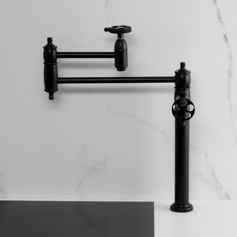 Kingston Brass Webb Two-Handle 1-Hole Deck Mount Pot Filler Faucet with Knurled Handle, Matte Black