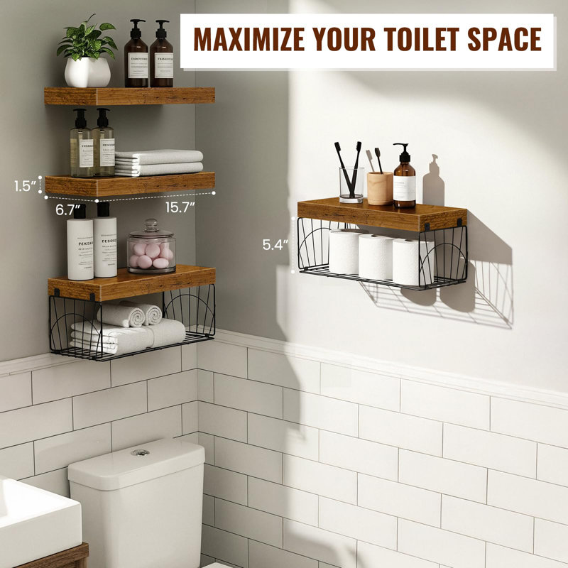 Ensemble de 4 tablettes flottantes murales en bois rustique