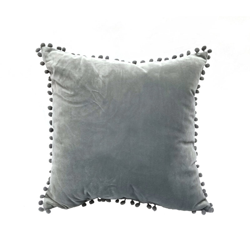 Jasmin Pompom Square Pillow Cover, Gray