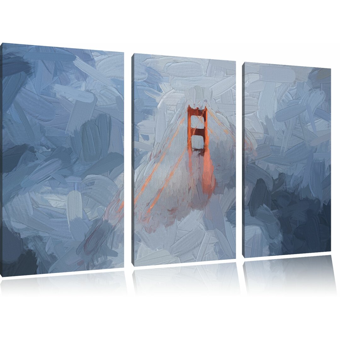 3-tlg. Leinwandbilder-Set „Golden Gate Bridge über den Wolken“, Grafikdruck