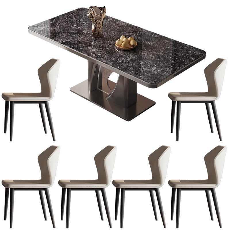 Ensembles de table de salle à manger simple et moderne de style italien, Blanc / Gris, H 29,53 po x L 55,12 po x l 31,50 po
