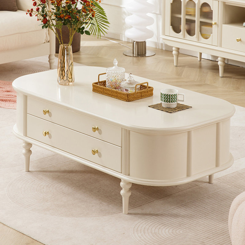 French cream-style oval coffee table, 18.9" H x 55.12" W x 27.56" D
