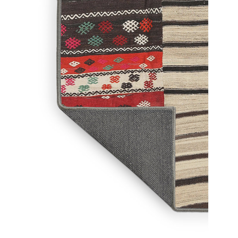 Tapis contemporain beige / brun / rouge, Rectangle 7 pi x 10 pi