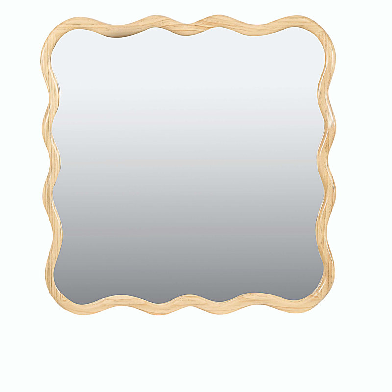 Décoration murale moderne en bois massif avec miroir carré ondulé 36 po x 36 po