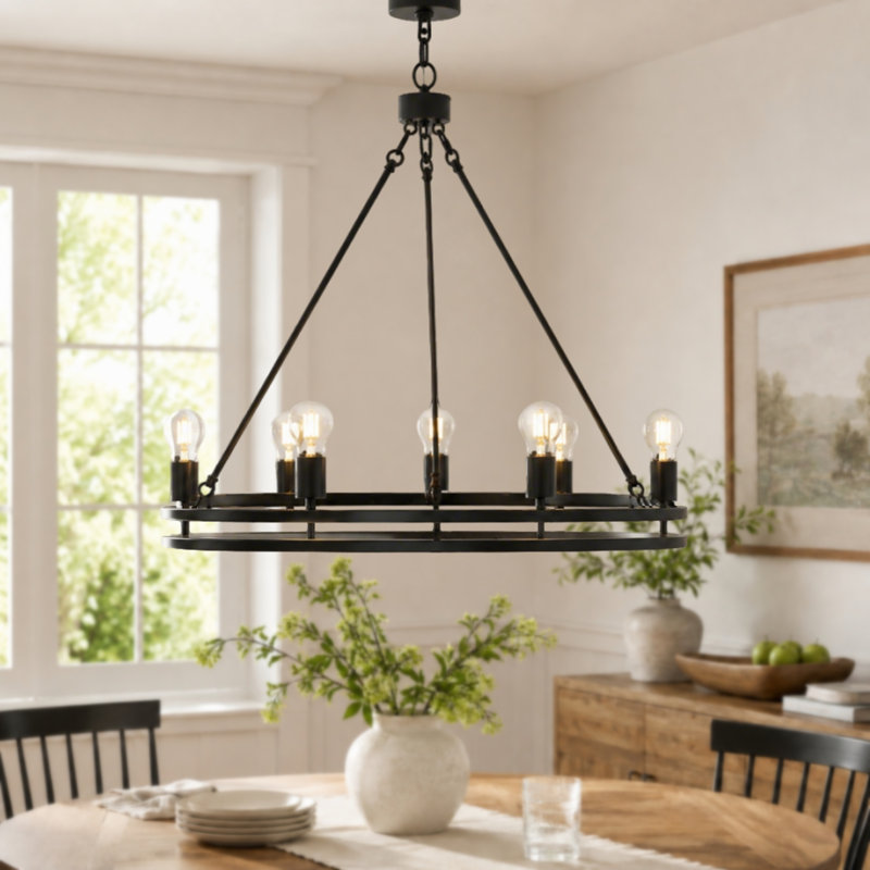 Angelise 9-Light Dimmable Large Wagon Wheel Chandelier