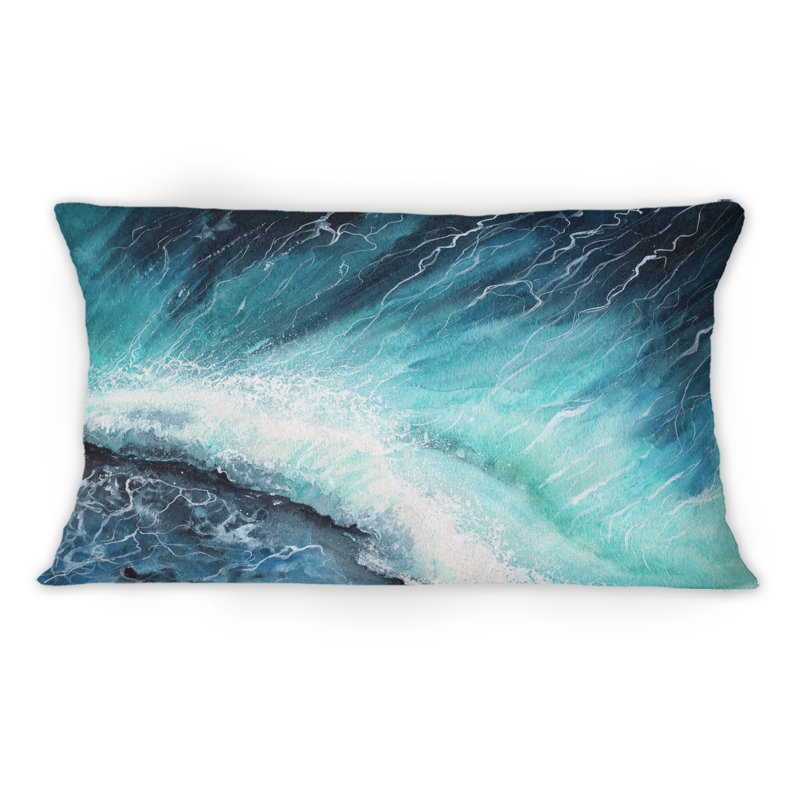 Coussin décoratif bleu marine et bleu marine avec écume de mer blanche 1