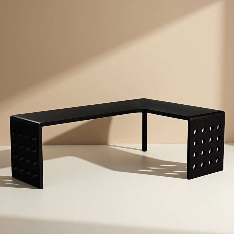 Bureau en L noir en bois massif, H 29,53 po x l 62,99 po x P 47,24 po