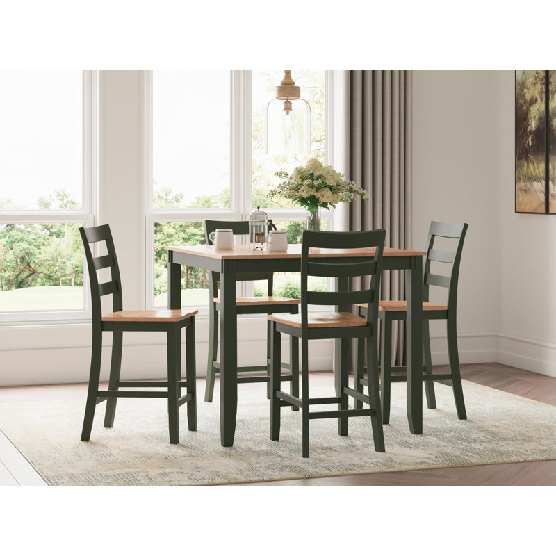 Beige and Green Mango Wood Transitional Dining Set with 4 Chairs
