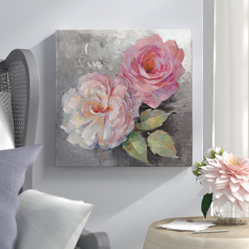 «Roses on Grey I», reproduction d'art sur toile tendue, H 26 po x l 26 po x P 1,5 po, Toile tendue