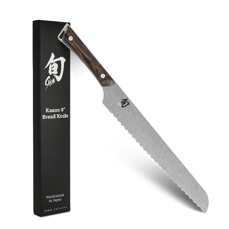 Shun Kanso 9" Bread Knife, Handcrafted Japanese Serrated Knife, AUS10A Stainless Steel Blade, Tagayasan Handle, Slicing Tool for Professional and Home Chefs