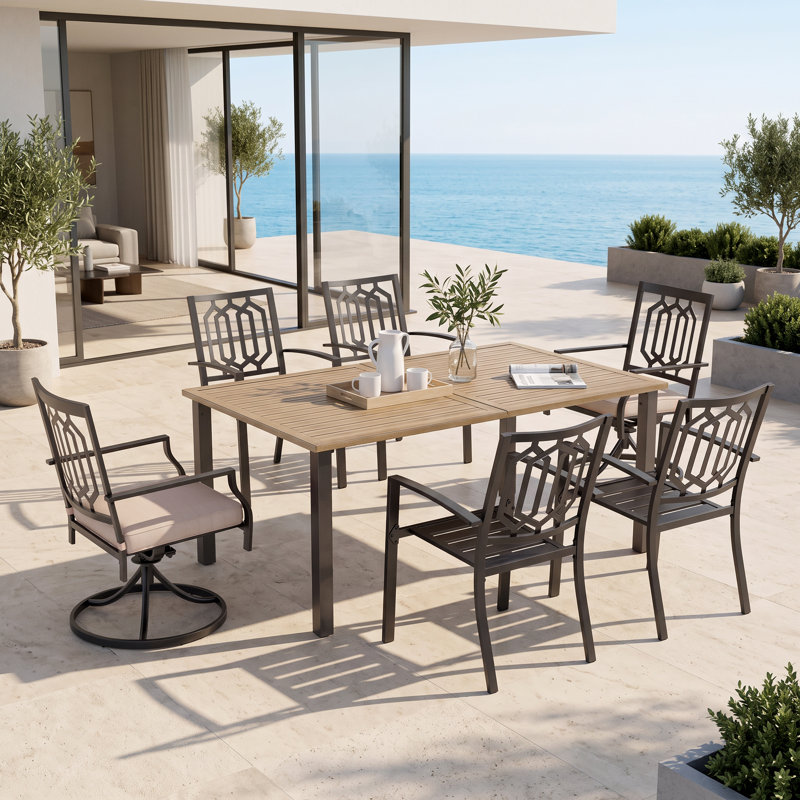 Salem 6 - Person Patio Dining Set with Rectangular Table , Cushions Included
