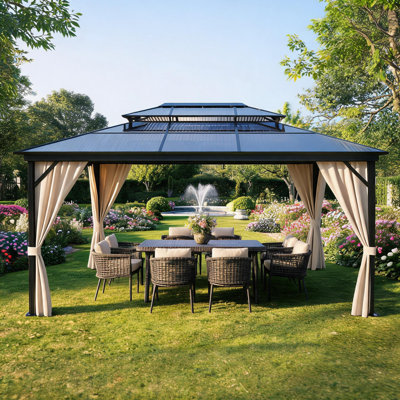 12 ft x16 ft Hardtop Gazebo, with Nettings and Curtains