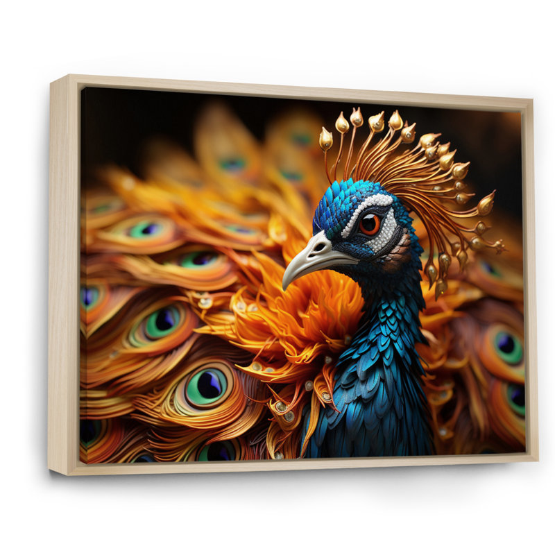 Gros plan sur un paon - animaux, impressions sur toile, H 24 po x l 32 po x P 1 po, Cadre flottant brun