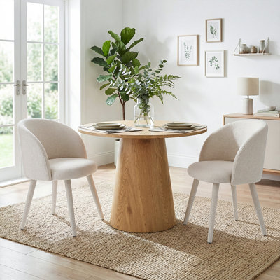 35" Pedestal Kitchen Table With Upholstered Barrel Dining Chairs