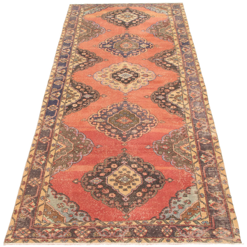Tapis de couloir unique en laine noué à la main style années 1990 de 4 pi 6 po x 12 pi 8 po Monasia