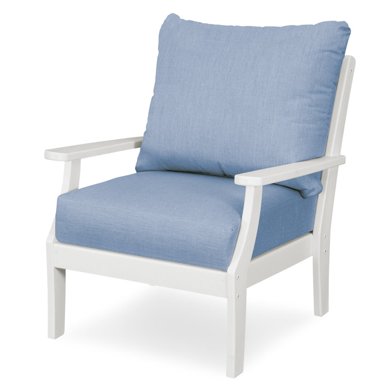 Yacht Club Deep Seating Chair, White, Marine Indigo Revolution®