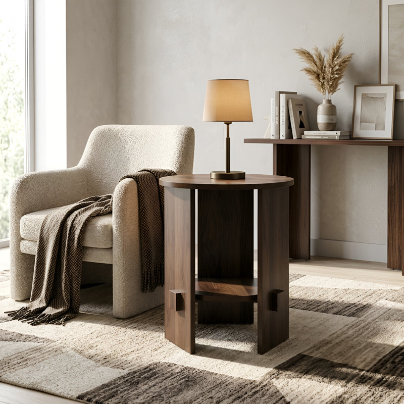 Side Table With Storage Shelf, Walnut 