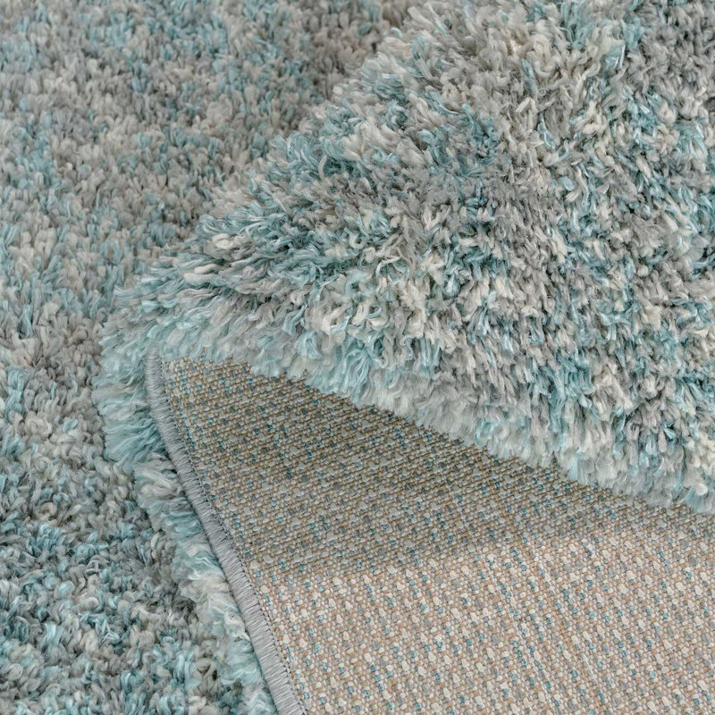 Doniece Blue Grey Shaggy Rug Soft Fluffy Deep Pile Mottled Warm Bedroom Mat, Rectangle 80 x 150cm