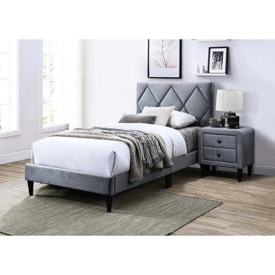 Twin Adjustable Bed With Diamond - Stitched Headboard, 12 Slat Support, Comfortable Sleep Environment