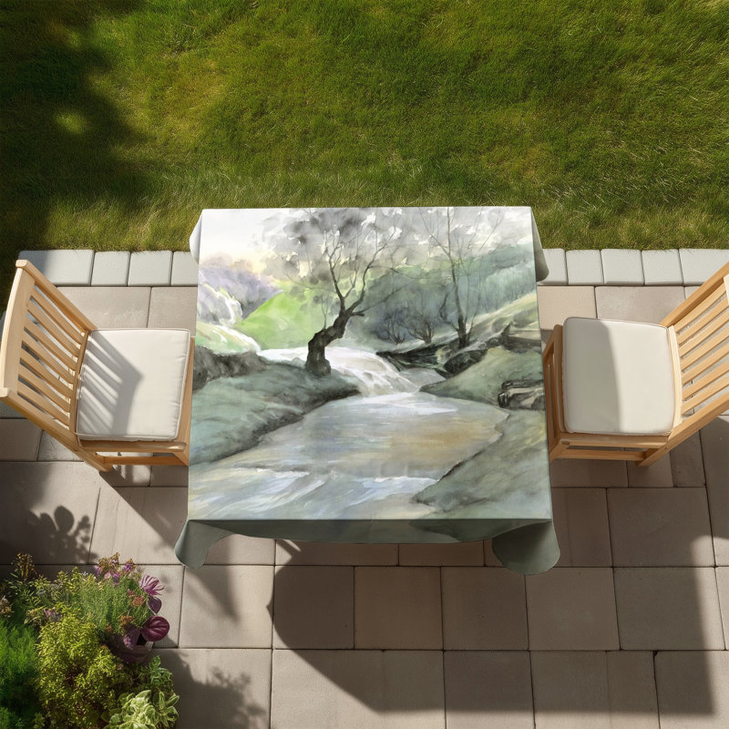Oasis of Relaxation Green Trees Tablecloth - Indoor/Outdoor Decor