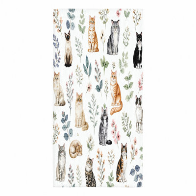 Serviette de plage pour chat 1 pièces, avec des aquarelles de divers chats dans des motifs floraux et feuillus délicats. Grande microfibre, parfaite pour les voyages, la natation, les voyages, le camping et les amateurs de cadeaux charmants.